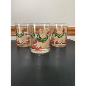 Neiman Marcus 90's Christmas Teddy Bear Whiskey Rocks Glasses Holiday Barware 3